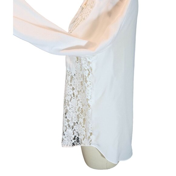 REBECCA TAYLOR Cream Sheer Lace Silk Long Sleeve Popover Blouse Top Size 8 - Picture 4 of 10